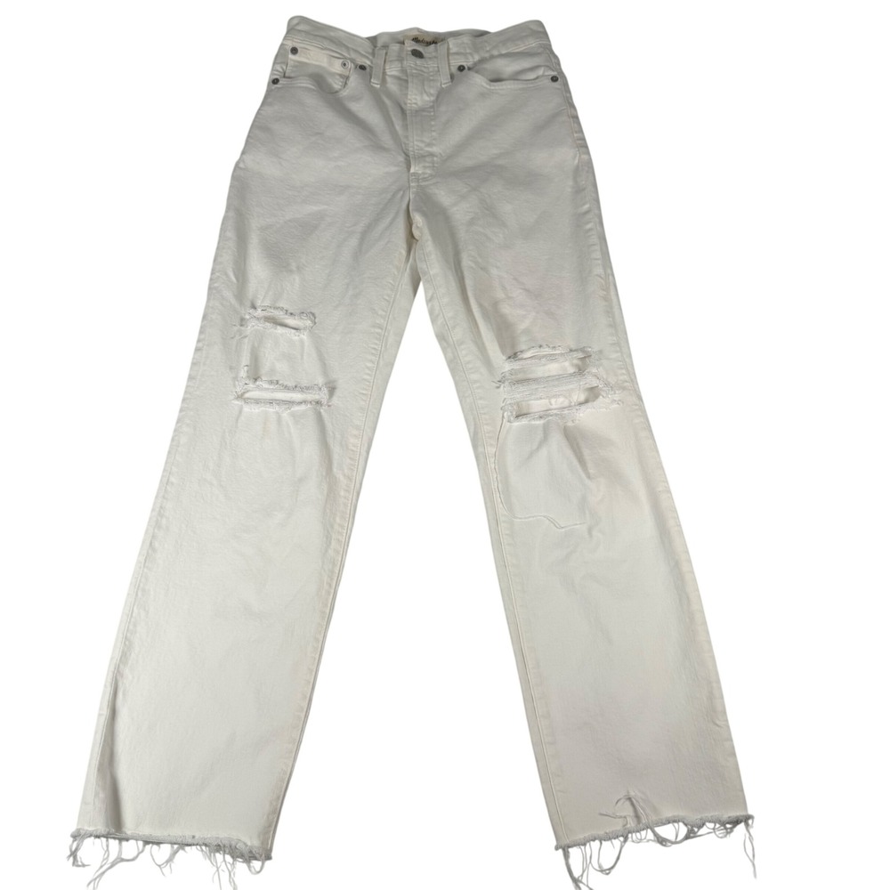 Madewell The‎ Perfect Vintage Straight Jean 27 White Distressed Denim High Rise